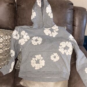 Gray Hoodie with White Floral Pattern